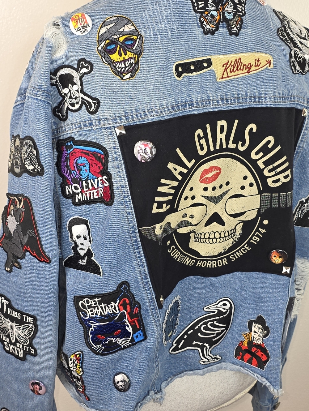 Boneyard Threadz Final Girl Denim Horror Battle Jacket Size 1X - Picture 9 of 12